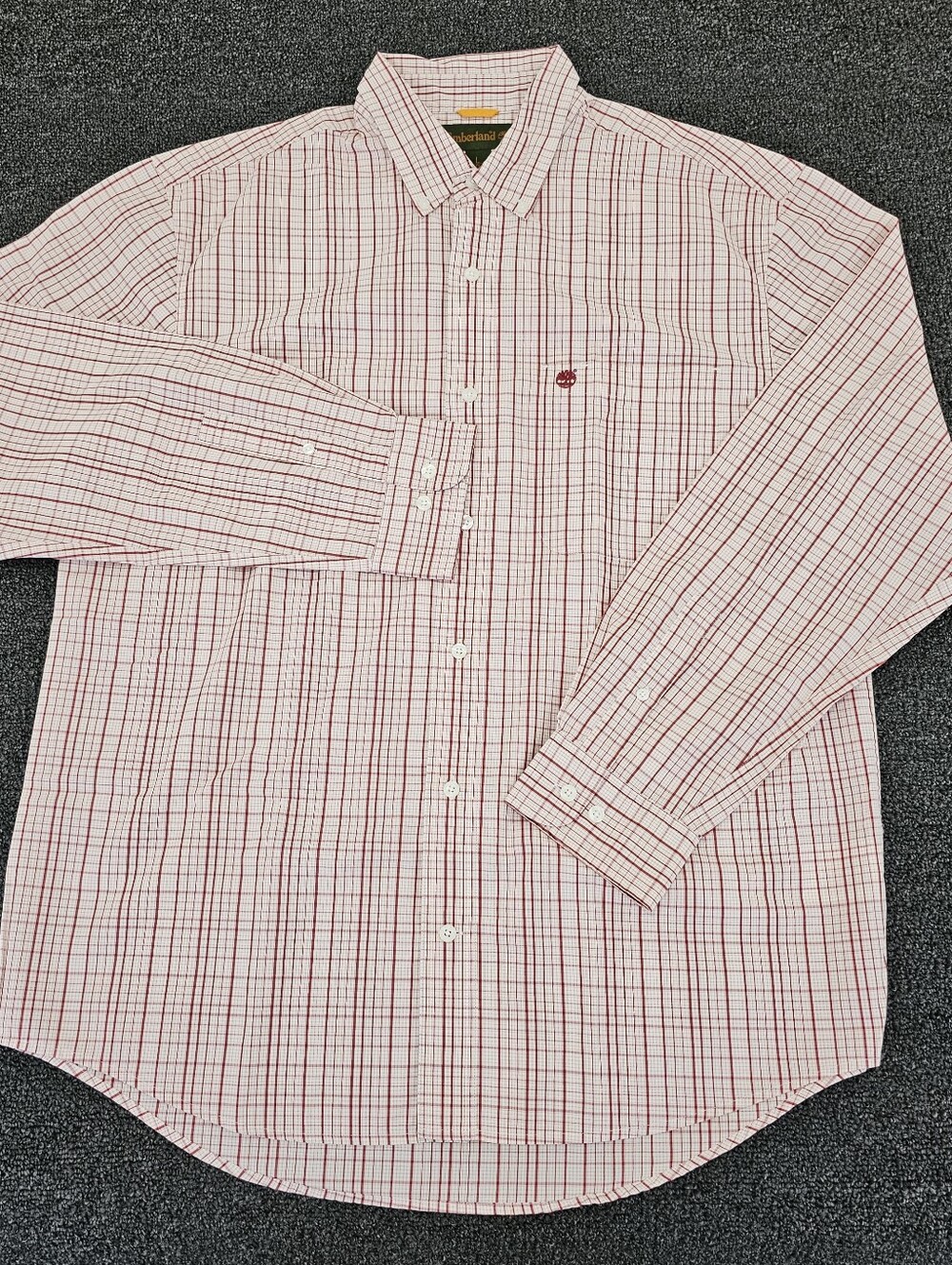 Timberland Plaid Button-down Shirt Men's Large Long Sleeve Red White Roll Tab